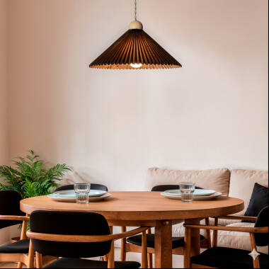 Immagine di Lampada a Sospensione Legno e Tessuto Luanda