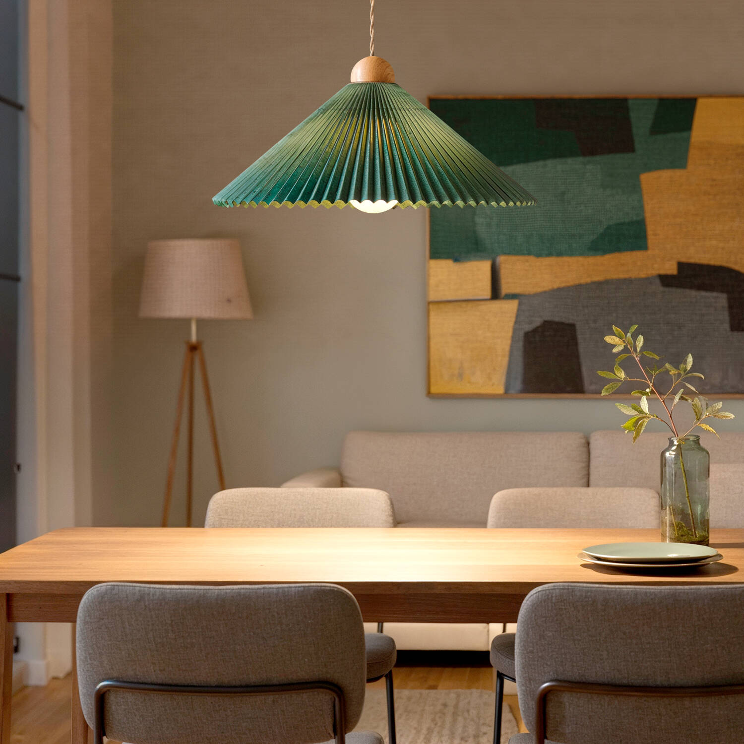 Lampa Wisząca Drewno i Materiał Luanda - widok 2