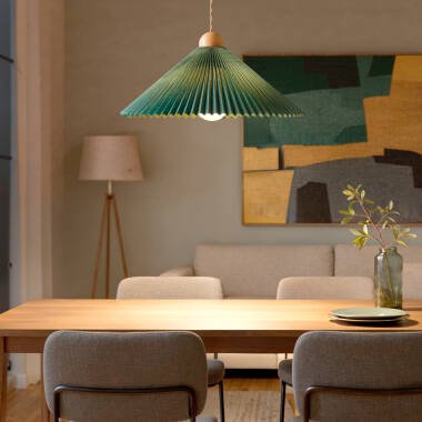Immagine di Lampada a Sospensione Legno e Tessuto Luanda