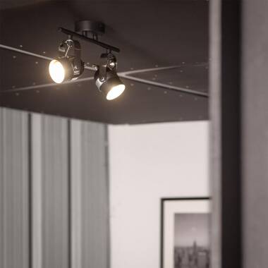 Image of Sinner Adjustable Aluminium 2 Spotlight Ceiling Lamp in Black