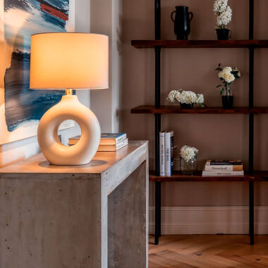 Bild von Tischlampe Keramik und Stoff Memphis