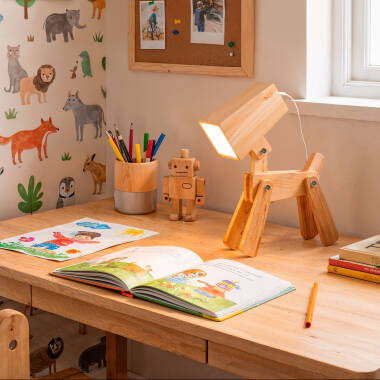 Image de Lampe à Poser Métal et Bois Kids Coba Doggi
