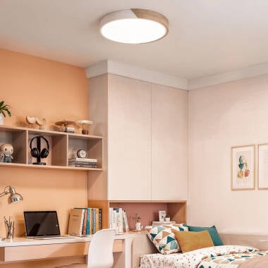 Afbeelding van Plafondlamp LED 24 W Rond Hout en aluminium Ø418mm CCT Selecteerbaar Semi-Dari