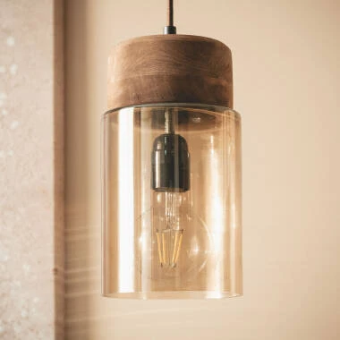 Lampada a Sospensione Legno e Vetro Amber Dallas S