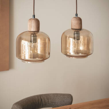 Hanglamp Hout en Glas Amber Dallas 2 Spots