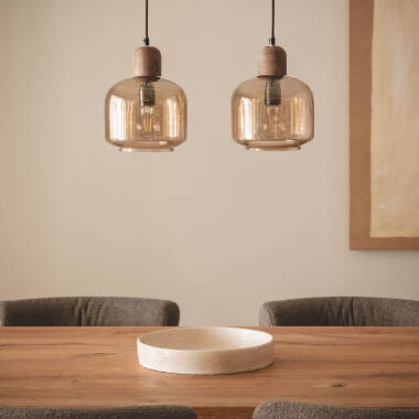 Image de Suspension Bois et Verre Amber Dallas 2 Spots