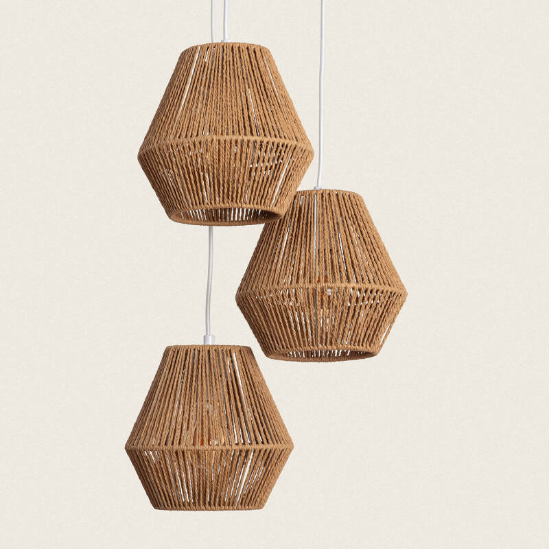 Image of Trilla Braided Paper Three Spotlight Pendant Lamp 