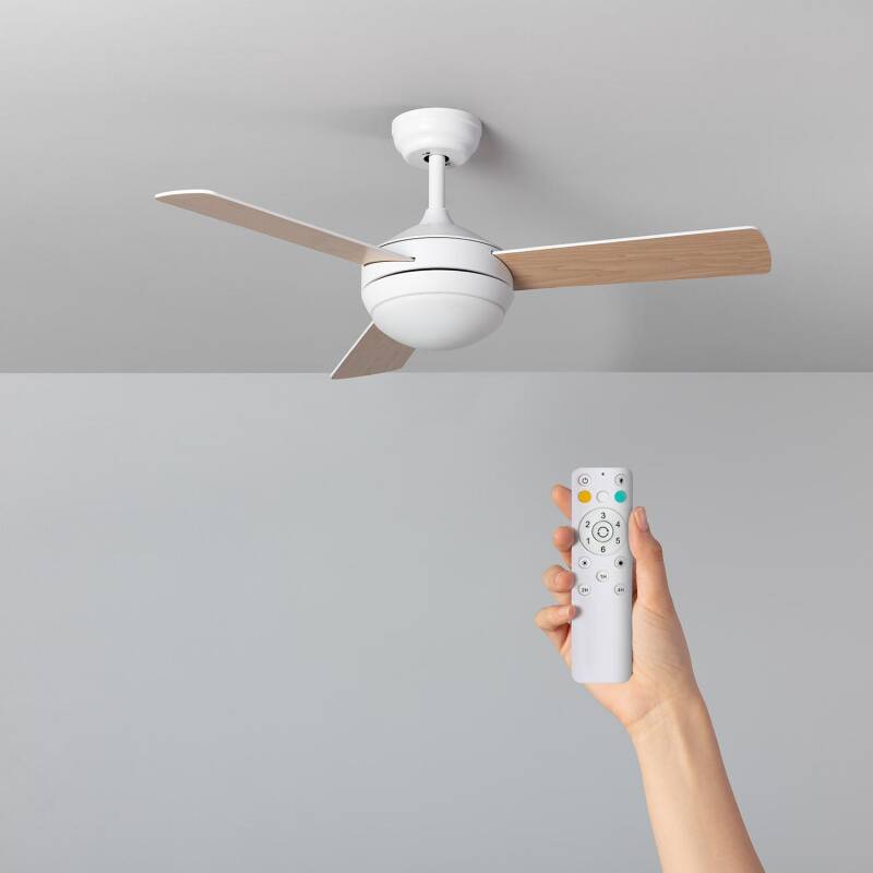 Immagine di Ventilatore LED da Soffitto per Esterni Navy Bianco Legno 107cm Motore DC