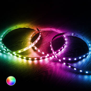 Kit Striscia LED RGB 24V DC IP65 60LED/m 5m Larghezza 10mm con Controller Wi- Fi e Trasformatore