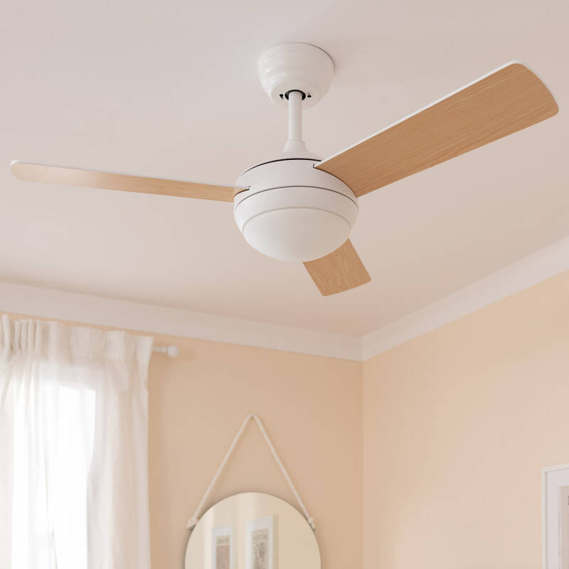 Immagine di Ventilatore LED da Soffitto Navy Bianco Legno 107cm Motore DC