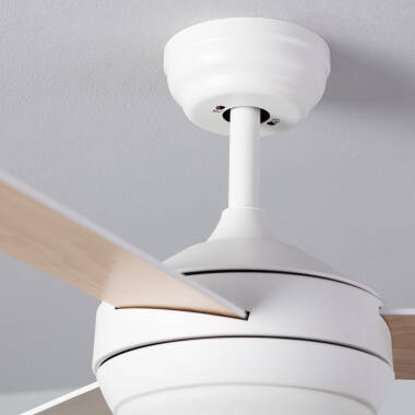 Immagine di Ventilatore LED da Soffitto Navy Bianco Legno 107cm Motore DC