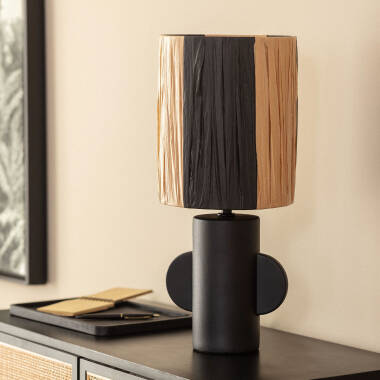 Tischlampe aus Keramik und Bast Tyler