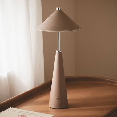 Tyu Tule Leather & Metal Portable LED Table Lamp with USB Rechargeable Battery