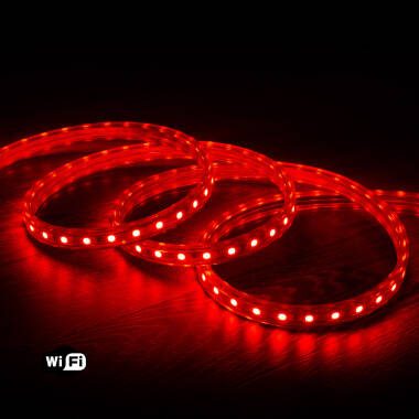 Striscia LED Wi-Fi 220V AC 60 LED/m Rosso IP65 Larga 14mm Taglio 100cm