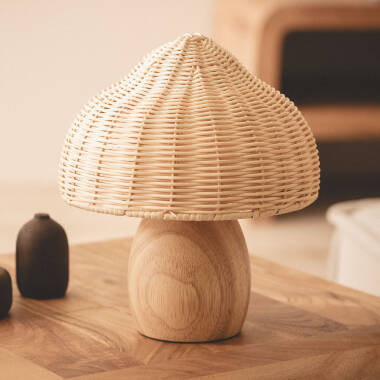 Bild von Tischlampe Holz und Rattan Karava