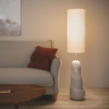 FORLIGHT NUTS – Lampada Da Tavolo In Stile Nordico, Base In Legno Naturale E Paralume In Tessuto Bianco, Attacco E27, 5 Anni Di Garanzia