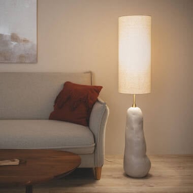 FORLIGHT NUTS – Lampada Da Tavolo In Stile Nordico, Base In Legno Naturale E Paralume In Tessuto Bianco, Attacco E27, 5 Anni Di Garanzia