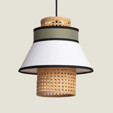 Pendelleuchte Stoff und Rattan Kufila