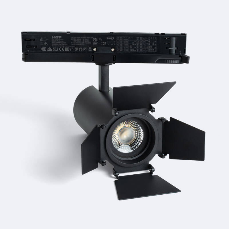 Image of 30W Fasano Cinema Selectable CCT DALI Dimmable LED Spotlight for 3-Circuit Track in Black
