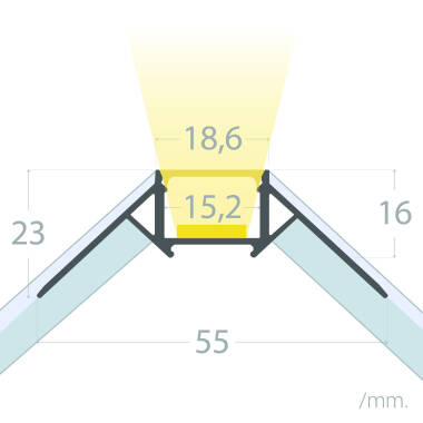 Profilo Alluminio Incasso in Cartongesso Angoli fra Pareti per Striscia LED fino a 15mm