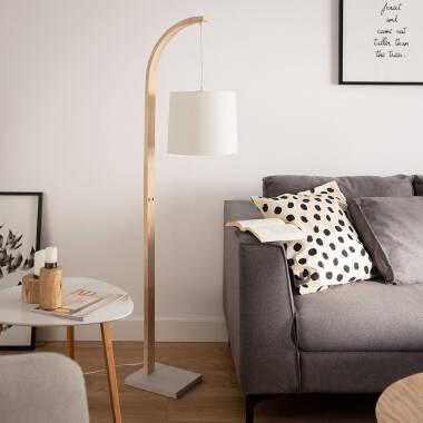 Stehlampe aus Holz und Textil Haakon