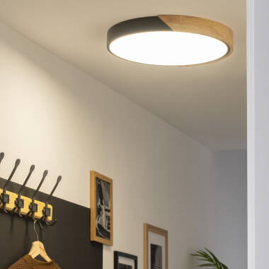 24W Semi-Dari Round Wood LED Surface Panel Selectable CCT Ø418 mm