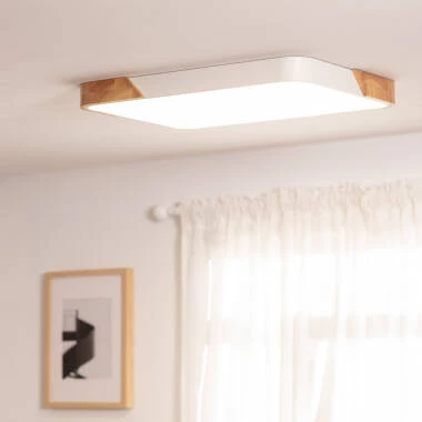 Plafonnier LED 30W Rectangulaire Bois et Aluminium 625x425 mm CCT Sélectionnable Semi-Dari