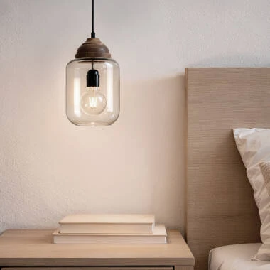 Lampada a Sospensione Legno e Vetro Amber Dallas