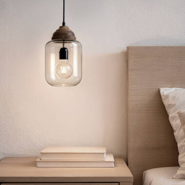 Lampa Wisząca z Drewna i Szkła Amber Dallas