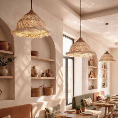 Lampada a Sospensione Rattan e Ramia Kempo Kulu ILUZZIA
