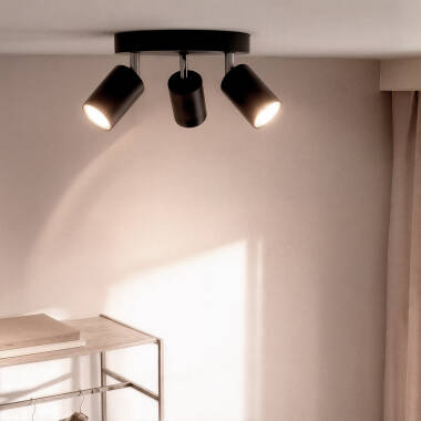 Lampada da Soffitto Circolare Orientabile Metallo 3 Faretti Albus Nero