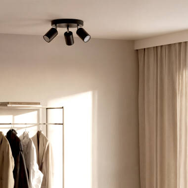 Immagine di Lampada da Soffitto Circolare Orientabile Metallo 3 Faretti Albus Nero