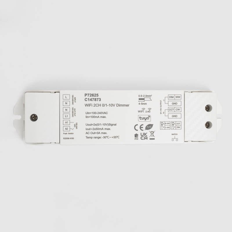 Afbeelding van LED Dimmer WIFI 0/1-10V 2 kanalen monochroom/CCT SKYDANCE L2(WT) compatibel met drukknop en RF-afstandsbediening