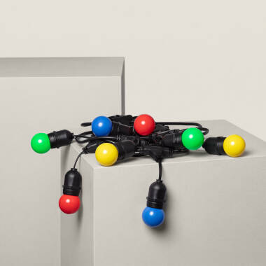 Set Girlande Waterproof 5.5m Schwarz + 8 LED-Glühbirnen E27 G45 3W Farbig