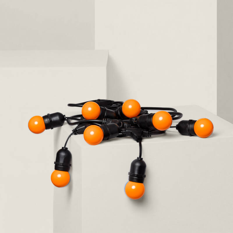 Afbeelding van Kit Waterproof Slingers  5.5m Zwart + 8 gekleurde Lampen LED E27 G45 3W  