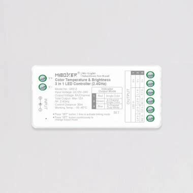 Řídící Jednotka pro LED Pásky Jjednobarevné/CCT 12–24V MiBoxer SR2-2 Kompatibilní s RF Dálkovým Ovládáním