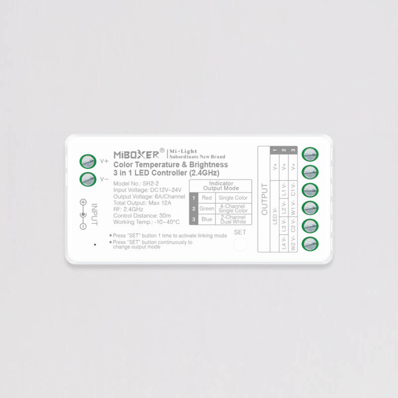 Bild von Controller für LED Streifen Einfarbig/CCT 12–24 V MiBoxer SR2-2 kompatibel mit RF-Fernbedienung