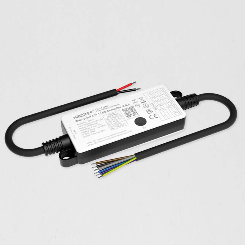 Bild von Controller für LED Streifen Einfarbig/CCT/RGB/RGBW/RGB+CCT 12-24V MiBoxer SR5-P IP66 kompatibel mit RF-Fernbedienung