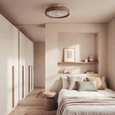 Afbeelding van Stille Plafondventilator met verlichting DC Nala Rotan