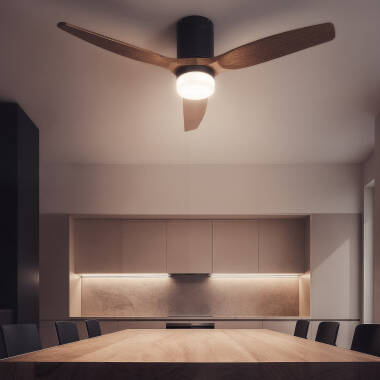 Image of Leros Silent Ceiling Fan with Light DC Motor & Wood Blades