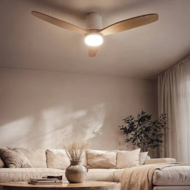 Bild von Deckenventilator mit Licht, geräuscharm, DC, Holzflügel, Leros