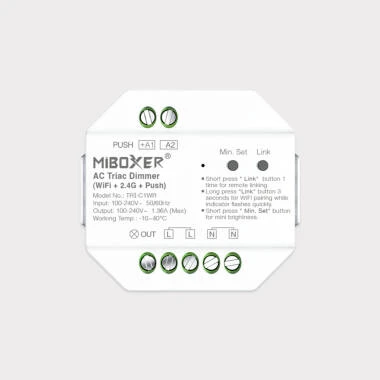 Variateur LED TRIAC WiFi MiBoxer TRI-C1WR Compatible avec Télécommande RF et Bouton-Poussoir