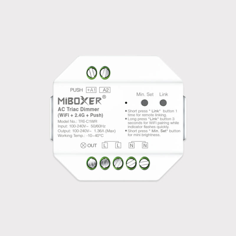 Bild von LED Dimmer TRIAC WiFi MiBoxer TRI-C1WR kompatibel mit RF-Fernbedienung und Taster