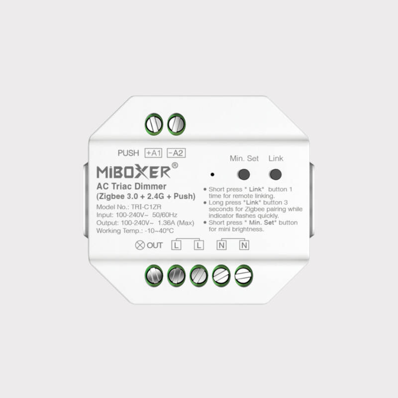 Bild von LED Dimmer TRIAC Zigbee MiBoxer TRI-C1ZR kompatibel mit RF-Fernbedienung und Taster