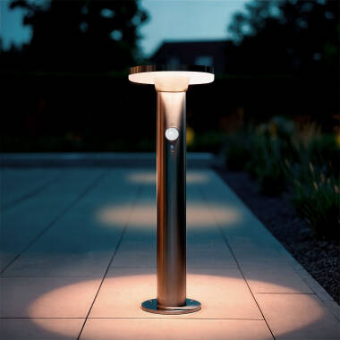 LED-Bodenstehleuchte Solar Aussen 6W 45cm mit Bewegungsmelder Helios Inox