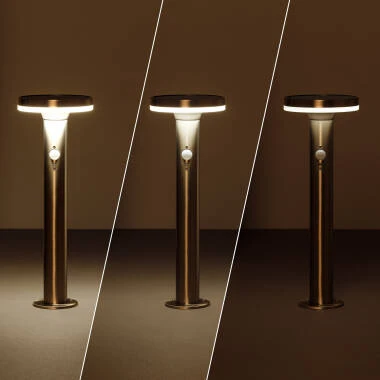 Image de Balise LED Solaire Extérieure Helios Inox 6W en Saillie sur Pied 45cm avec Détecteur de Mouvement Helios Inox