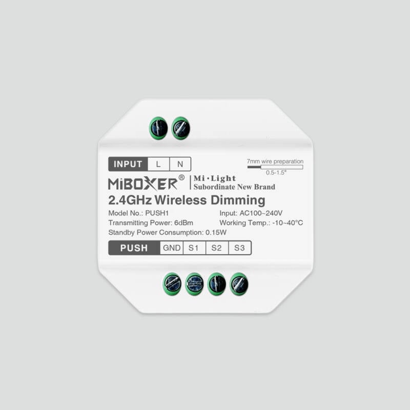 Bild von Controller für LED Streifen RGB+CCT 220V MiBoxer PUSH1 kompatibel mit RF-Fernbedienung