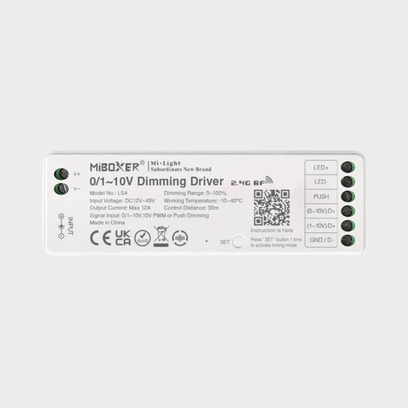Afbeelding van Dimmer LED 0/1–10V voor LED-strip 12–24–48V MiBoxer LS4, compatibel met RF-afstandsbediening en drukknop