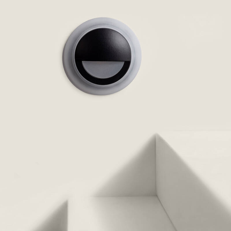 Image de Balise LED 3W Encastrable au Mur Ronde Occulare Noire 