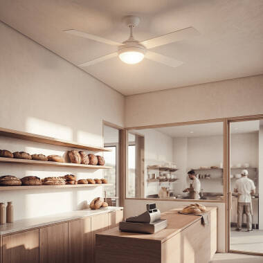 Image of Navy Evo Silent Ceiling Fan with Light DC Motor & Wood Blades